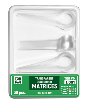 TOR VM Dental Molar Transparent Contoured Matrices of One Shape 30pcs – Professional Matrix System & Restorative Tool