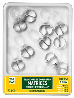 TOR VM Dental Premolar Transparent Contoured Matrices Combined with Clamp of One Shape 10pcs – Professional Matrix System & Restorative Tool