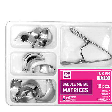 TOR VM Dental Kit of Saddle Contoured Metal Matrices 18pcs with Springclip – Professional Matrix System & Restorative Tool