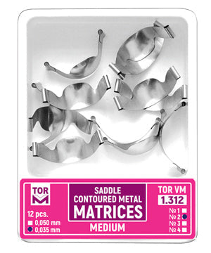 TOR VM Dental Saddle Contoured Metal Matrices Medium (Shape 1) 12pcs – Professional Matrix System & Restorative Tool