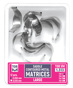 TOR VM Dental Saddle Contoured Metal Matrices Large (Shape 1) 12pcs – Professional Matrix System & Restorative Tool