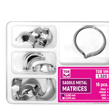 TOR VM Dental Kit of Saddle Contoured Metal Matrices 18pcs with Ring – Professional Matrix System & Restorative Tool