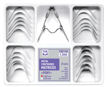 TOR VM Dental "Pony" Metal Contoured Matrices. Kit with "Slot"- Springclip 24pcs – Professional Matrix System & Restorative Tool