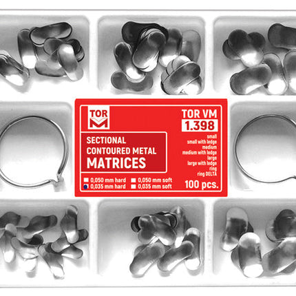 TOR VM Dental Set of Sectional Contoured Matrices 100pcs and Rings 2pcs – Professional Matrix System & Restorative Tool