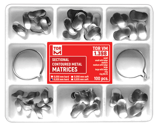 TOR VM Dental Set of Sectional Contoured Matrices 100pcs and Rings 2pcs – Professional Matrix System & Restorative Tool