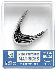 TOR VM Dental Metal Contoured Matrices for Premolars Shape 4 (Right Ledge) 12pcs – Professional Matrix System & Restorative Tool