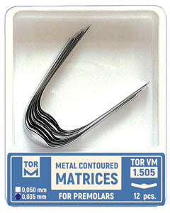 TOR VM Dental Metal Contoured Matrices for Premolars Shape 5 (One Central Ledge), Elongated 12pcs – Professional Matrix System & Restorative Tool