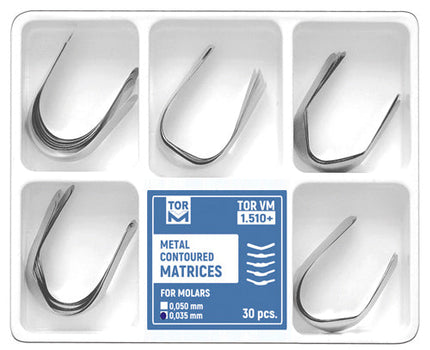 TOR VM Dental Metal Contoured Matrices for Molars 30pcs – Professional Matrix System & Restorative Tool