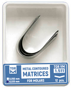 TOR VM Dental Metal Contoured Matrices for Molars Shape 1 (without Ledge) 12pcs – Professional Matrix System & Restorative Tool