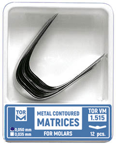 TOR VM Dental Metal Contoured Matrices for Molars Shape 5 (One Central Ledge), Elongated 12pcs – Professional Matrix System & Restorative Tool