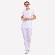YOURDENT-USA by Wio UNIFORMS SCRUBS Classic V-Neck White Scrub Set