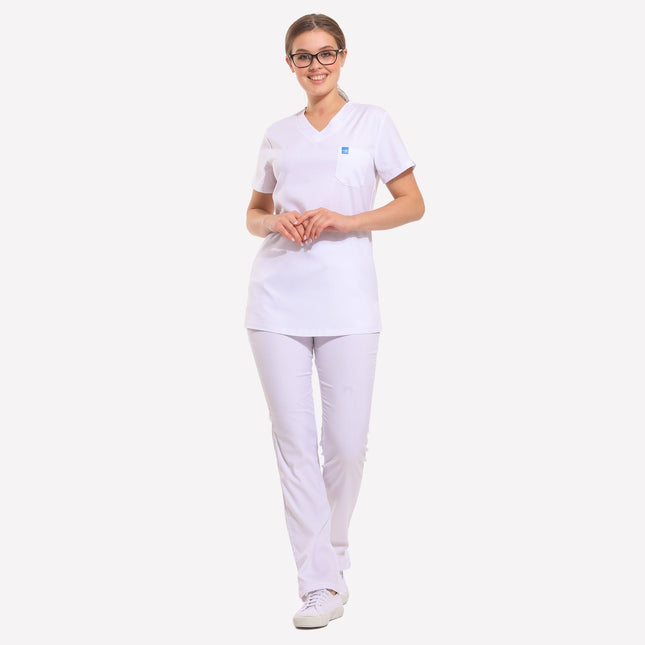 YOURDENT-USA by Wio UNIFORMS SCRUBS Classic V-Neck White Scrub Set