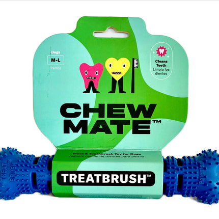 Treatbrush Dog Chew Toy - Floss and Toothbrush Toy for Dogs Cleans Teeth Gums and Tongue - Rubber - Dishwasher Safe (Medium/Large))