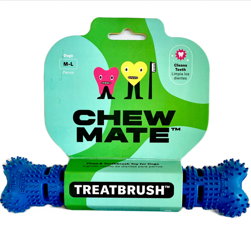 Treatbrush Dog Chew Toy - Floss and Toothbrush Toy for Dogs Cleans Teeth Gums and Tongue - Rubber - Dishwasher Safe (Medium/Large))