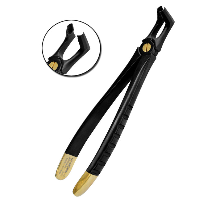 Deep Gripping Atraumatic Extraction Forceps, Lower Molars BLACK & GOLD S