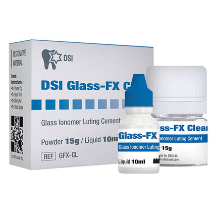 DSI Glass-FX Clear Self-Cure Translucent Glass Ionomer Lutting Cement Kit, 15g Powder & 10 mL Liquid