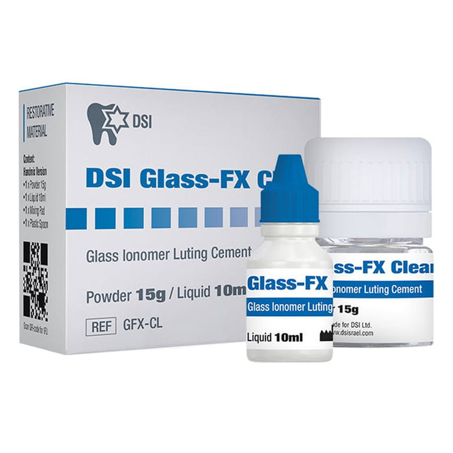 DSI Glass-FX Clear Self-Cure Translucent Glass Ionomer Lutting Cement Kit, 15g Powder & 10 mL Liquid