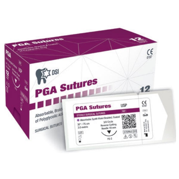 DSI 3/0, 30" (75cm) Polyglycolic Absorbable Braided, Coated, Violet, Synthetic