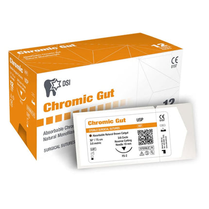 DSI Chromic Gut 5/0, 30" (75cm) Absorbable Natural Monofilament Suture, Sterile, Tan, 12/Box