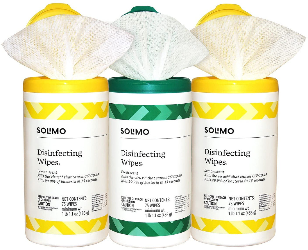 Solimo Wipes 75 count canister, 3 canister package!