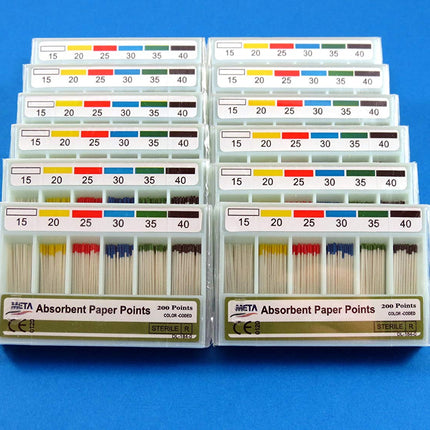 New Dental Absorbent Paper Points Color Coded 200 Points No 15/40 Set Of /12 Boxes META