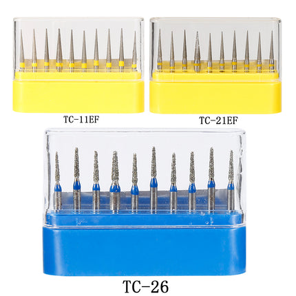 Y&W&F 10pcs Polisher 1.6mm Handle Dental Diamond Burs High Speed TC Series Polishing Dentist Burrs High Speed Polishing Grinding