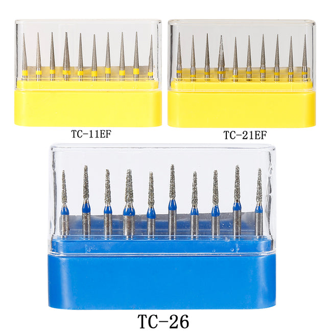 Y&W&F 10pcs Polisher 1.6mm Handle Dental Diamond Burs High Speed TC Series Polishing Dentist Burrs High Speed Polishing Grinding