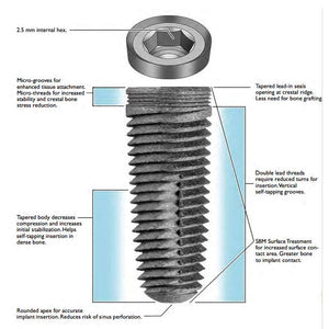 Yourdent-USA 4.7mm Diameter 4.5mm platform Slim pitch implant with cervical contoured mount. Made in USA from Grade 23 Titanium alloy compatible with major implants system Bio horizon, MIS, Zimmer and many others.